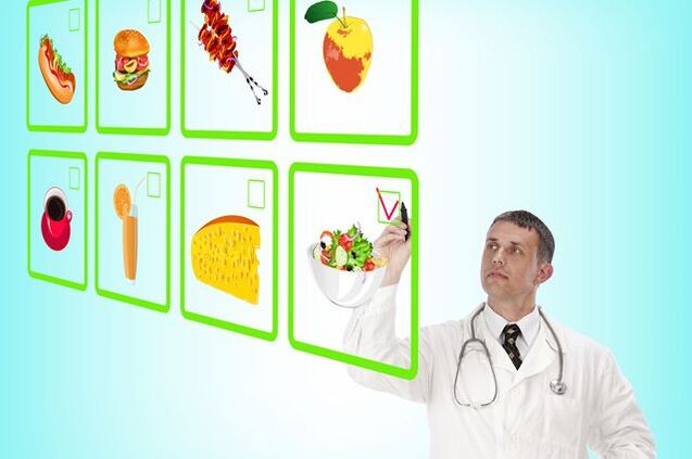 O médico observa os produtos permitidos