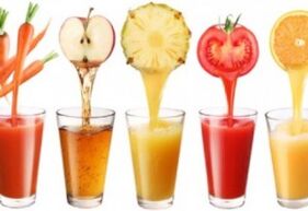 Sucos de frutas e vegetais para uma dieta alimentar